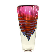 Hohe Blockvase mit farbigen Innenfang & Spiralglasfaden, Czech Glas 