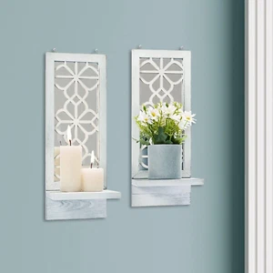 Candle Sconces Wall Decor Set of 2, Wall Candle Holder Rustic Home Decor, Farmho - Picture 1 of 12