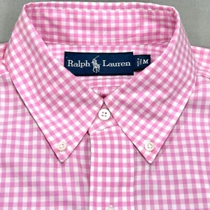 Vintage Ralph Lauren Shirt Men’s M Pink White 100% Cotton Gingham Plaid Preppy - Picture 1 of 8