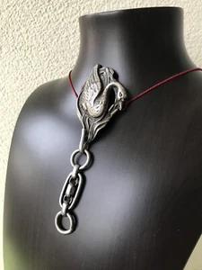 ORIGINAL ART DECO ANTIQUE FABULOUS “ARTISAN NEW YORK” SWAN SILVER PLATED PENDANT - Picture 1 of 12