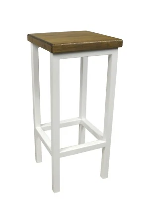 Barhocker Stahl Holz Stuhl massiv Barstuhl Weiß Design Metall Hocker Loft - Bild 1 von 4