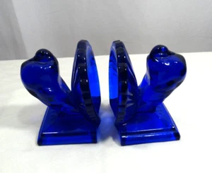 Coppia di statuine uccellino in vetro blu cobalto Mosser - rare - Foto 1 di 5