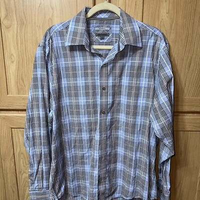Camisa de vestir Johnston & Murphy para hombre grande azul a cuadros ajuste a medida abotonado trabajo Foto 1 de 4