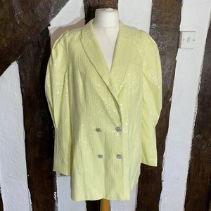 RIVER ISLAND Yellow Sequin Puff Sleeve Blazer Jacket Coat Size 18 NEW with tags - Picture 1 of 9