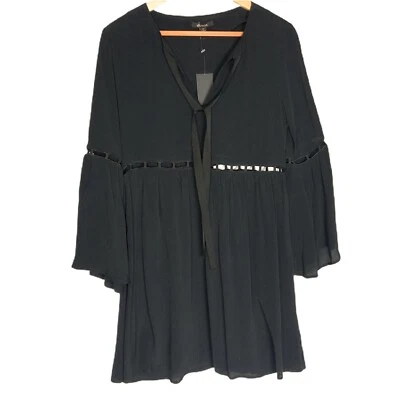 Vestido túnica Ella Moss para mujer talla XS negro recortado fiesta mangas campana cuello en V NUEVO Foto 1 de 4