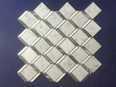 CA11 White/Grey Diamond/Chain Marble Mosaic Tile Kitchen Bathroom Polished 7 pcs - Image 1 of 4