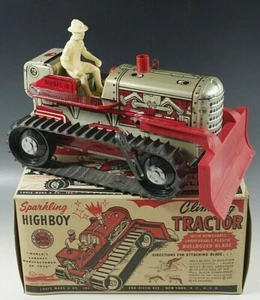 MARX DÉCADA DE 1950 TRACTOR DE ESCALADA HOJA DE TRACTOR BRILLANTE HIGHBOY CUERDA JUGUETE SIN USAR EN CAJA #7 - Imagen 1 de 9
