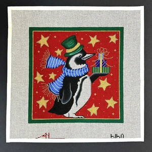 Amanda Lawford Hand Painted Needlepoint Canvas Christmas Penguin with Gifts 6160 - Picture 1 of 16