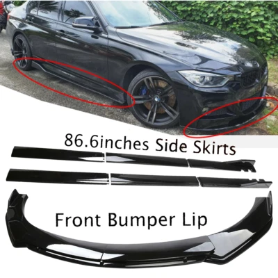 Glossy Front Lower Bumper Lip Splitter Spoiler +Side Skirt For BMW 320i 328i Foto 1 de 4