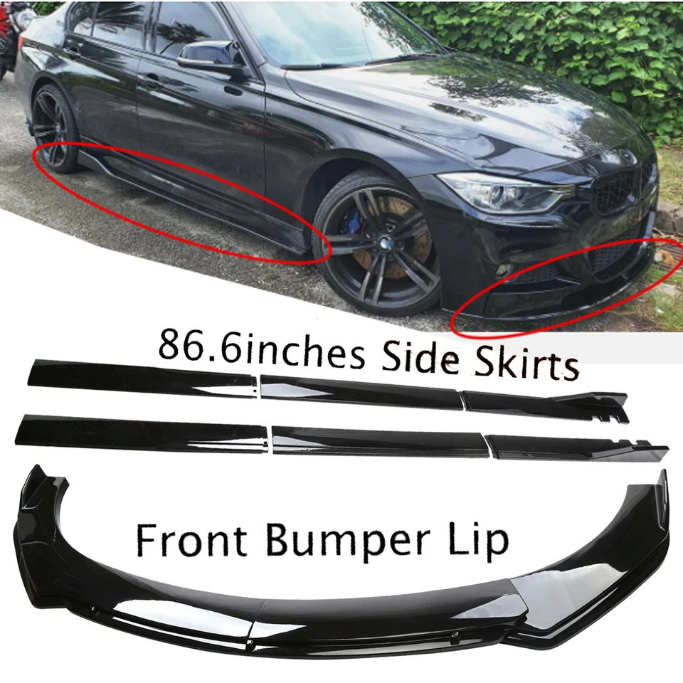 Glossy Front Lower Bumper Lip Splitter Spoiler +Side Skirt For BMW 320i 328i Foto 1 de 4