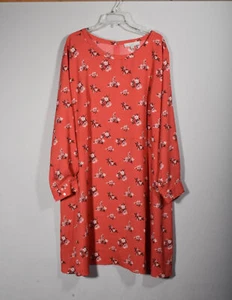 Vestido Loft Plus Rosa Salmón Floral Manga Larga Acampanado Hasta la Rodilla Talla 26 - Imagen 1 de 3