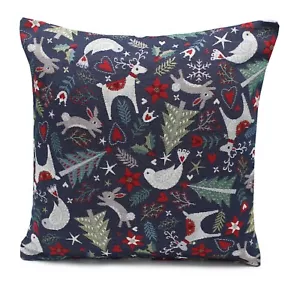 Waldspaß Weihnachten Wandteppich Stil Komplettkissen - 45cm x 45cm Mitternachtsblau - Bild 1 von 1