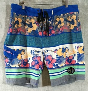 Pantalones cortos de tabla Maui and Sons para hombre 36 florales negros tiburón 4 vías elásticos playa surf - Imagen 1 de 12