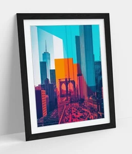 IMPRESIÓN DE PÓSTER ARTE DE PARED ENMARCADO AZUL NARANJA PAISAJE URBANO MULTICOLOR ABSTRACTO 4 TAMAÑOS - Imagen 1 de 10