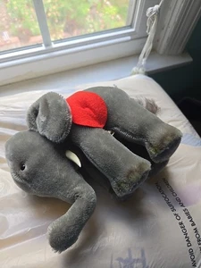 VINTAGE ORIGINAL STEIFF ELEPHANT Mohair 6x8 1960s W/ Tag Grey Red Saddle W/bell - Picture 1 of 21
