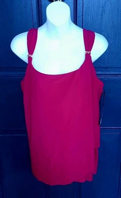 NUEVO CON ETIQUETAS MIRACLESUIT Talla 16 DD Cup Dazzle Con Aros Swing Tankini Top Rojo Granadina Foto 1 de 4