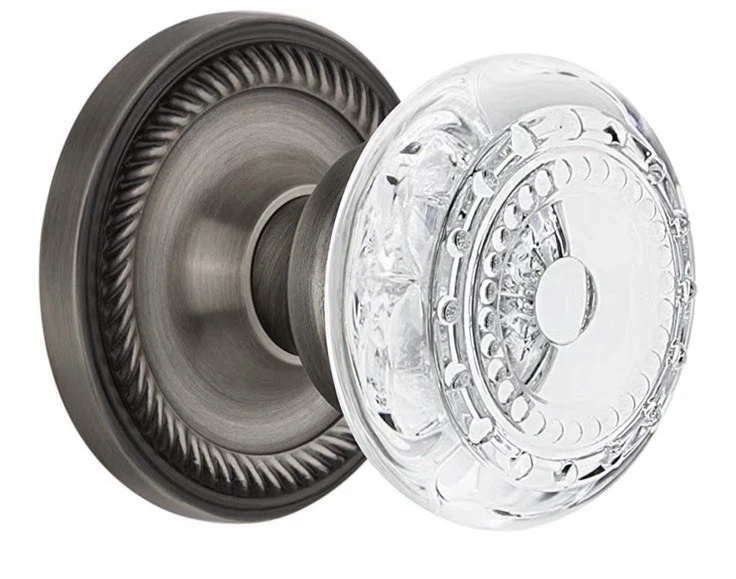 怀旧仓库绳子 Rosette 2.75 英寸后背玻璃刀、锡、隐私 — 第 1/4 张图片