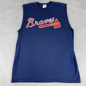 atlanta braves vintage majestic tank top shirt made in usa mens size Medium Blue - Picture 1 of 9