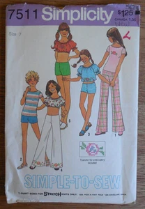 NEW  Vintage 1976 Simplicity Pattern 7511 Girls' sz 7  Pullover Top*Pants*Shorts - Picture 1 of 2