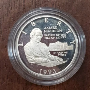 1993 S James Madison 90% Silver Proof In Capsule. Silver Proof Half Dollar. - Picture 1 of 3