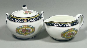 Wedgwood Runnymede Creamer & Sugar with Lid Dark Blue Bone China 4472 - Picture 1 of 15