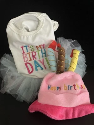 Sombrero y traje de feliz cumpleaños para perro gato mascota. Pequeño - ¡Tan adorable!  ¡Nuevo con etiquetas! Foto 1 de 4