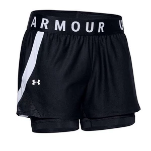Under Armour Womens Play Up 2 in 1 Training Shorts - Black/White - Picture 1 of 2