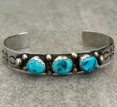 Vintage Native American NAVAJO LFY SLEEPING BEAUTY Turquoise Sterling Bracelet - Image 1 of 4