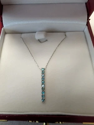 Platinum Diamond Pendant With Platinum  Chain Necklace, With Blue Diamonds - Image 1 of 4