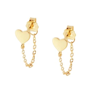 Orecchini Cuore Plain con Catena Forzatina in Argento 925 Galvanica Oro - Imagen 1 de 1