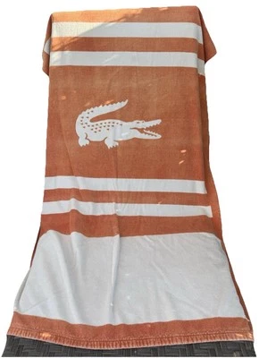 Toalla de playa Lacoste naranja y crema 100 % algodón logotipo de cocodrilo grande 66 x 36 suave Foto 1 de 4