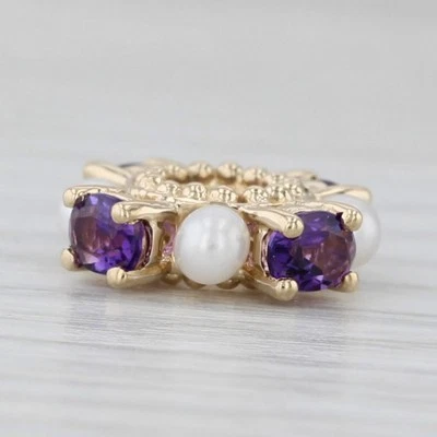 小型文化珍珠 0.64 克拉紫水晶珠间隔小饰品 14k 金色圆形幻灯片 — 第 1/4 张图片