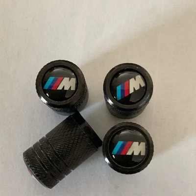 BMW M Performance Emblem Logo Black Tire Valve Stem Caps Set of 4 New - Image 1 of 3