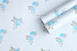 10m Vintage Floral Blue Sticky Back Plastic Vinyl Film Fablon Shabby Wallpaper - Picture 1 of 1