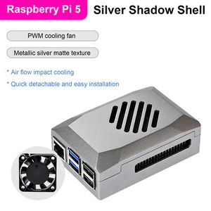 Raspberry Pi5 Silber Shadow Shell Schutzbox ABS-Material Drehzahlregelung Lüfter - Bild 1 von 16