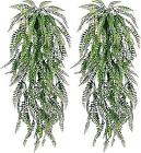Artificial Hanging Plants For Shelf, 2 Pack Fake Potted Greenery Persian Rattan