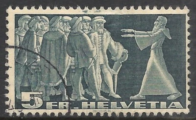 SUIZA SCOTT 245 USADO FINO+ - 1938 5fr AZUL PIZARRA/EMISIÓN GRNSH CAT $20 Foto 1 de 2