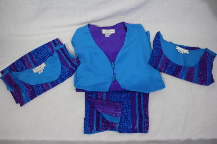 DIANE GILMAN 100% шелк фиолетовый и синий «Tribal» брюки комплект женщин размер L/1 X-B77 - Изображение 1 из 1