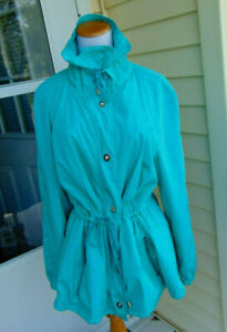 laura ashley Womens Polyester Raincoat Teal Polyester Coat Windbreaker Jacket~XL