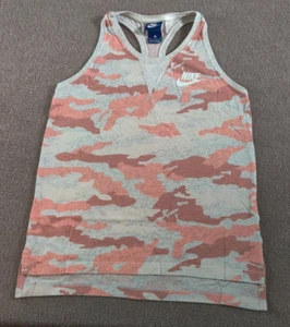 Nike Girl Active Tank Top XL AQ0605 Grey Brown Allover Camo Organic Cotton Blend - Picture 1 of 12