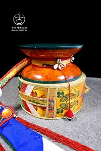 Handmade Premium Bhutanese Golden Wood Chod Damaru Ritual Item - Picture 1 of 8