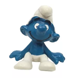 Vintage 1979 Peyo Schleich Sitting Smurf Figure PVC Hong Kong Large Face Variant - Picture 1 of 10