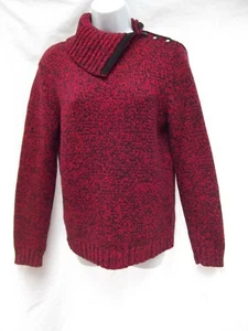 Chaps ribbed sweater sz M chunky ski red blk marl split collar turtleneck MINT - Picture 1 of 5