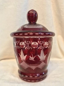 Vintage Egermann Rubinrot Böhmisch Tschechische Kunst Glas - 9" Hoch Deckel Glas, Süßigkeiten - Bild 1 von 12