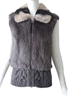 JUNIO Chaleco con Cuello de Piel de Conejo en Lana Punto de Cable Suéter Tejido talla L Foto 1 de 4