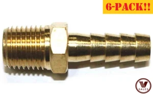 6-PACK!! NEW! 1/4" Hose Barb x 1/4 Male NPT Brass Fitting 102-0404C - Picture 1 of 3