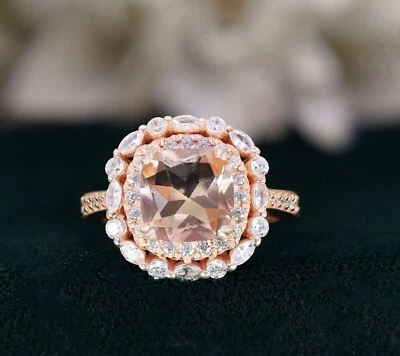Anillo de compromiso enchapado en oro rosa de 14 quilates de plata 925 de morganita creado por Cushion Lab Foto 1 de 4