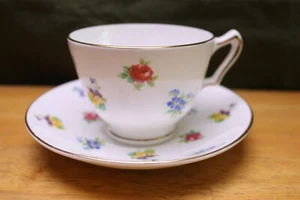 Crown Staffordshire Rose Pansy Footed Teacup & Saucer  England Vintage Bone - Picture 1 of 5