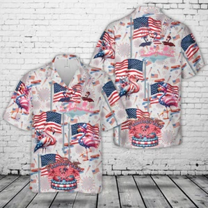 Independence Day Patriotic Flamingo, 4th Of July Hawaiian Shirt - Picture 1 of 2