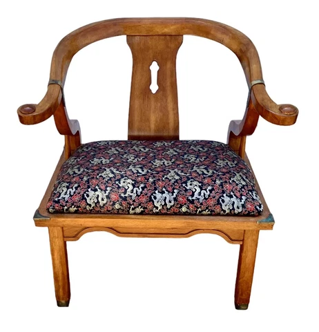 Chair Pair James Mont Design Custom Dragon Pattern Upholstery Vintage Midcentury Cover